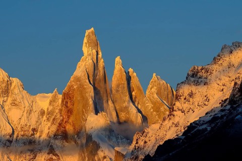 Cerro Torre with snow at sunrise