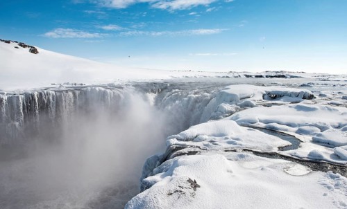 Hafragilsfoss Waterfall in winter