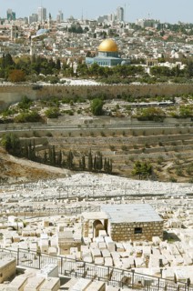View from the Mount of Olives over the Jewish cemetery to the Dome of the Rock on the Temple Mount in the Old City of Jerusalem
