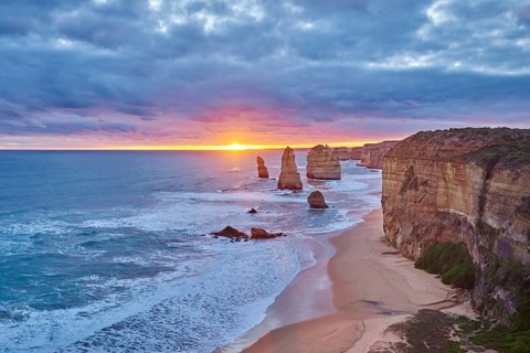 Rocky coast with the Twelve Apostles at sunset