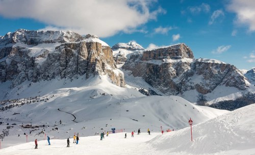 Sellaronda ski area in front of the Sella massif
