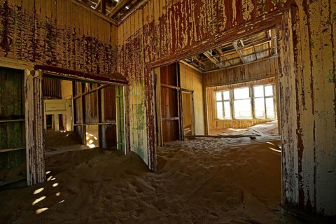 Desert sand in the ruined building of the former diamond city