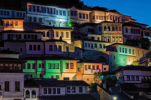 Illuminated Ottoman houses built on the hills