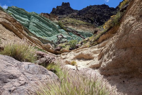 Turquoise colored rock layer Los Azulejos De Veneguera