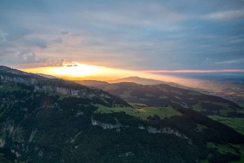 View of Ebenalp and Aescher from Alpsigel at sunset