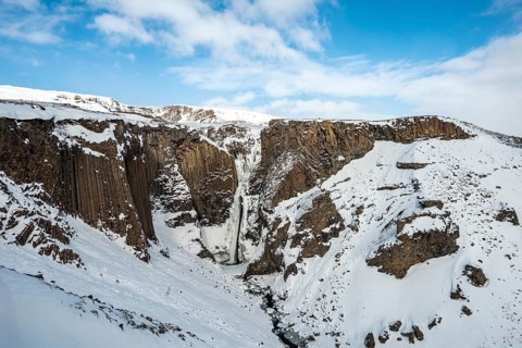 Litlanesfoss Waterfall with basalt columns