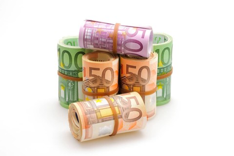 Different Euro banknotes in rolls