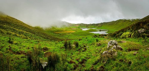 Crater of Caldeirao Volcano im mist