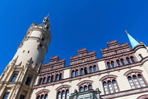Terracotta facade with castle tower from Schwerin Castle