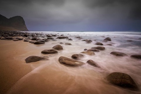 The beach of Unstad after heavy rains