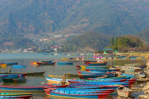 Colorful boats on Phewa Lake