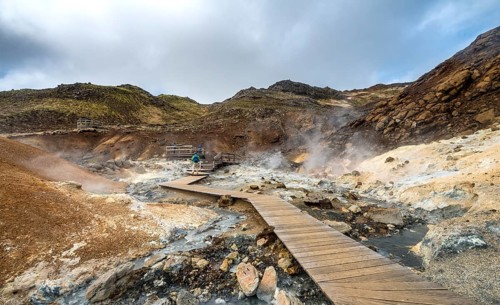 Boardwalk over steaming ground