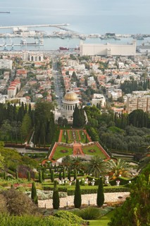 The Gardens of the Bahai on Mount Carmel and Shrine of Bab Tomb with Dome