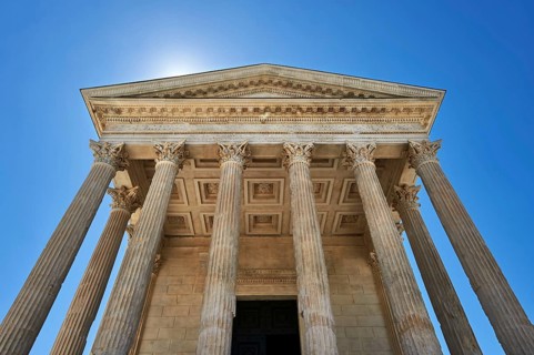 Facade of the Maison Carree ancient Roman Corinthian temple