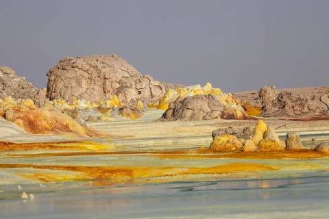 Sulphur sediments in the thermal area of Dallol