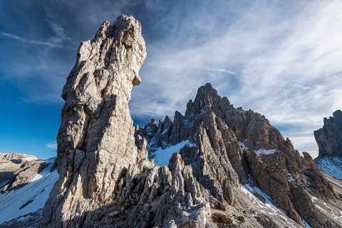 Rock needle and summit of the Paternkofel