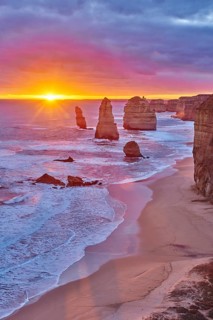 Rocky coast with the Twelve Apostles at sunset