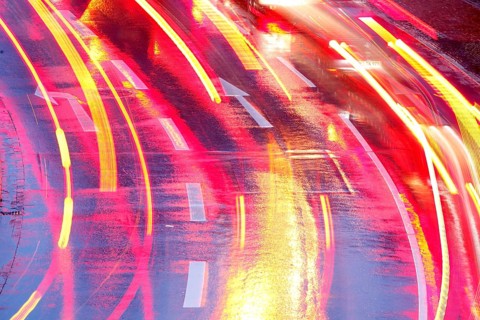 Rain-wet street