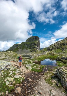 Hiker at a small lake