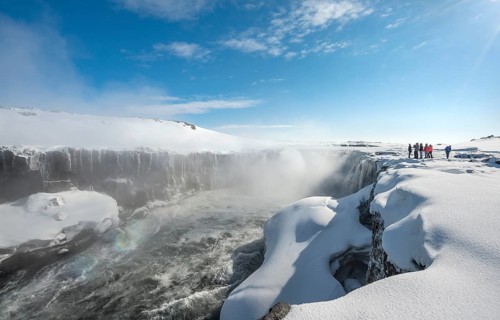 Hafragilsfoss Waterfall in winter