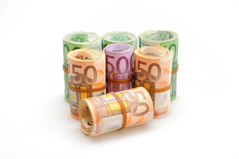 Different Euro banknotes in rolls