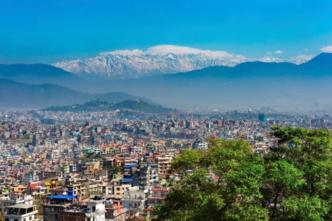 View over Kathmandu and the Himalaya mountain range from Kirtipur
