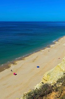 Long empty sandy beach in the Algarve