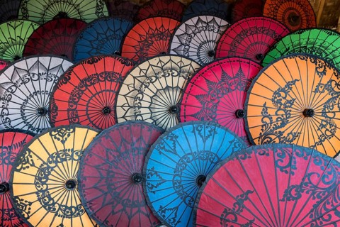 Traditional handicraft umbrellas sold as tourist gifts