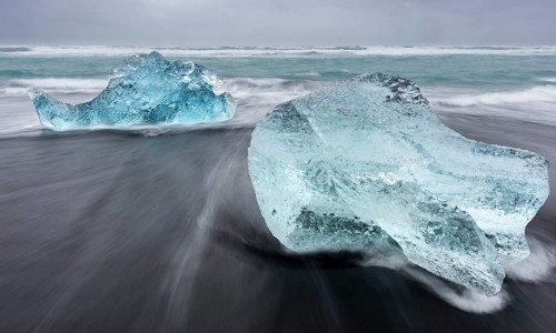 Icebergs at the black beach of Jokulsarlon