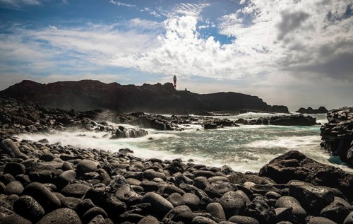 Beach with black lava stones