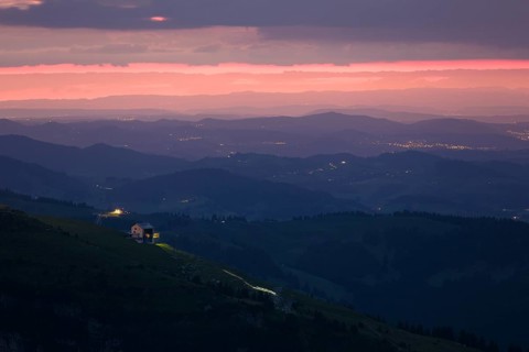View of Ebenalp and Aescher from Alpsigel at sunset