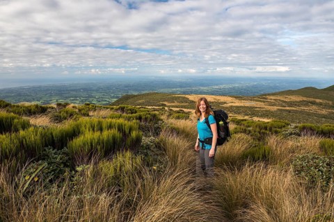 Hiker on the Pouakai Circuit Trail
