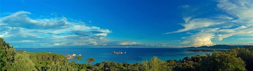 Panorama of the bay of Palombaggia with turquoise blue sea