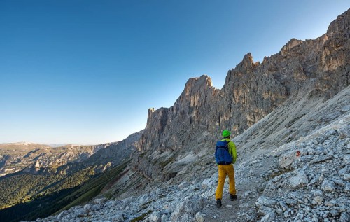 Hiker on the way to Santner via ferrata