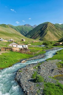 Settlement along a mountain river Naryn