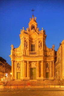 Baroque Basilica della Collegiata at dusk