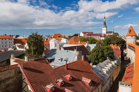 View over town with St. Olaf's Church