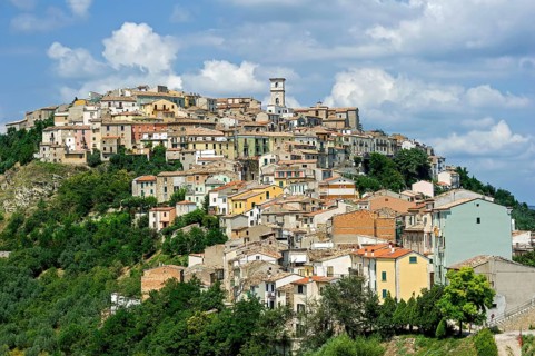 View of the old town on a green hill