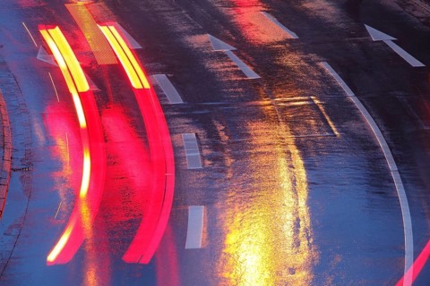 Rain-wet street