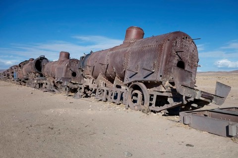 Train with steam locomotive at the railway cemetery