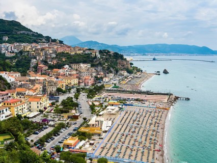 Tourist lido with umbrellas and sunbeds