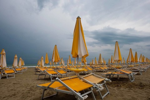 Abandoned beach chairs on the beach