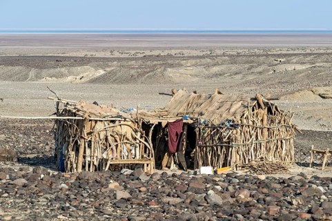 Traditional hut of Afar nomads in the desert