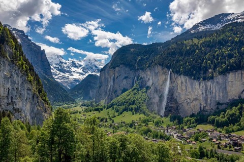 View of Lauterbrunnen with Staubbach Falls