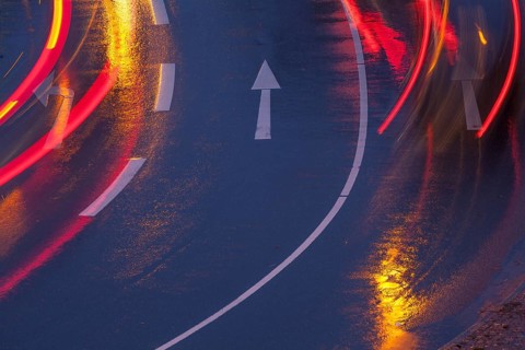 Rain-wet street