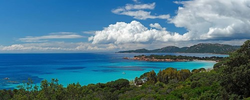 Panorama of the bay of Palombaggia with turquoise blue sea