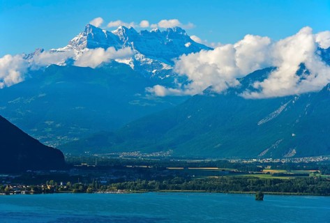 Dents du Midi mountain range over Lake Geneva