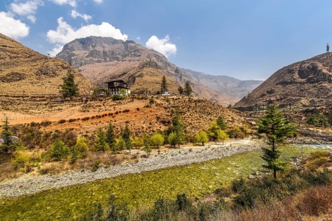 Tamchog Lhakhang Monastery on the Paro River