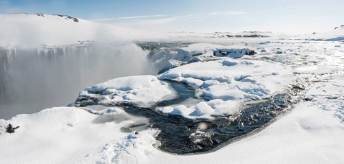 Hafragilsfoss Waterfall in winter