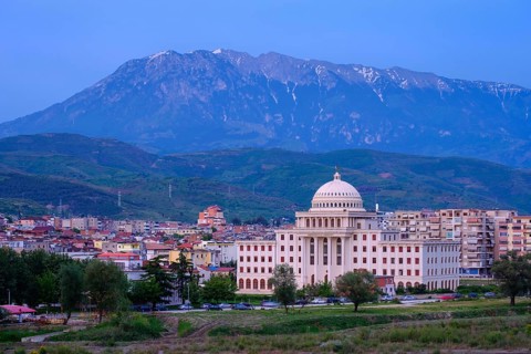 Berat University at dusk